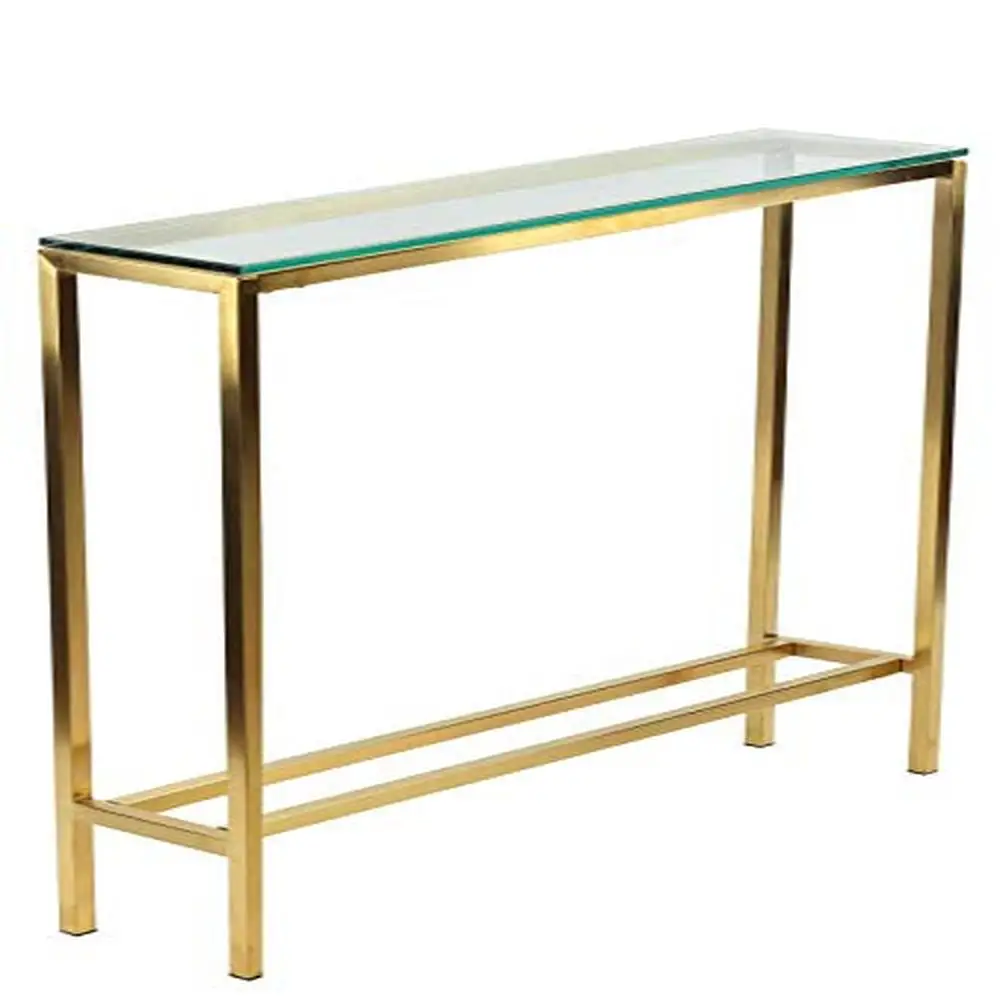 

Contemporary Glass Console Table 28" x 8" Gold Finish Tempered High Gloss Durable 30.25"H