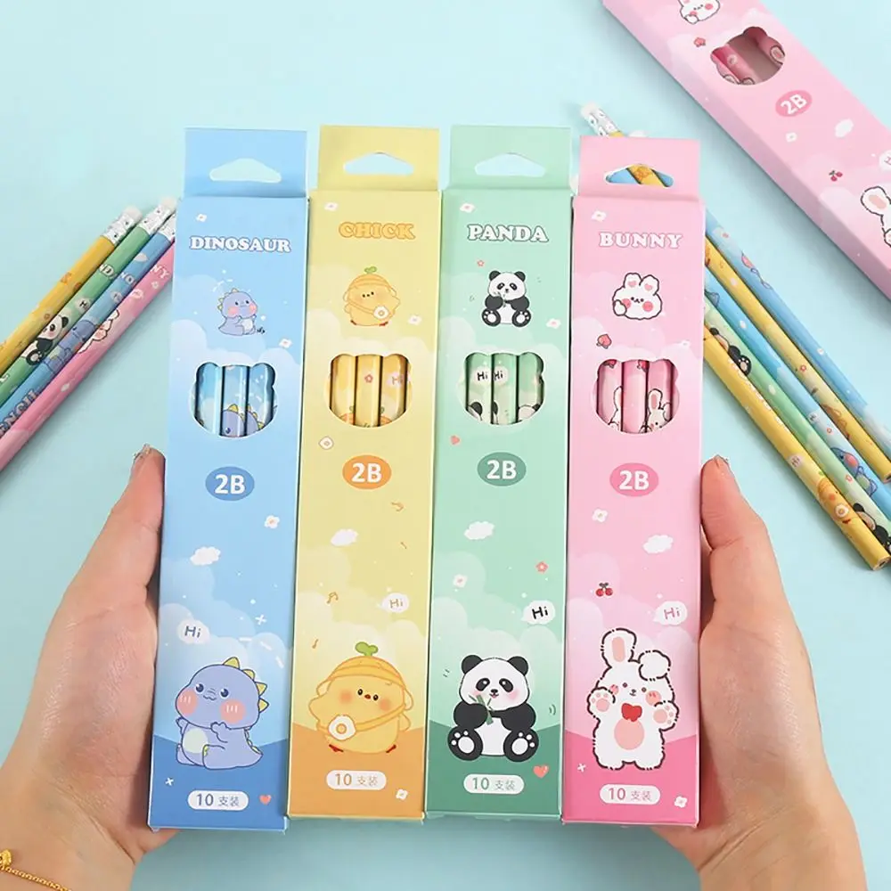 

10Pcs Durable With Rubber Head 2B Pencil Stationery Cartoon Writing Pencil Smooth Writing Painting Pencil School