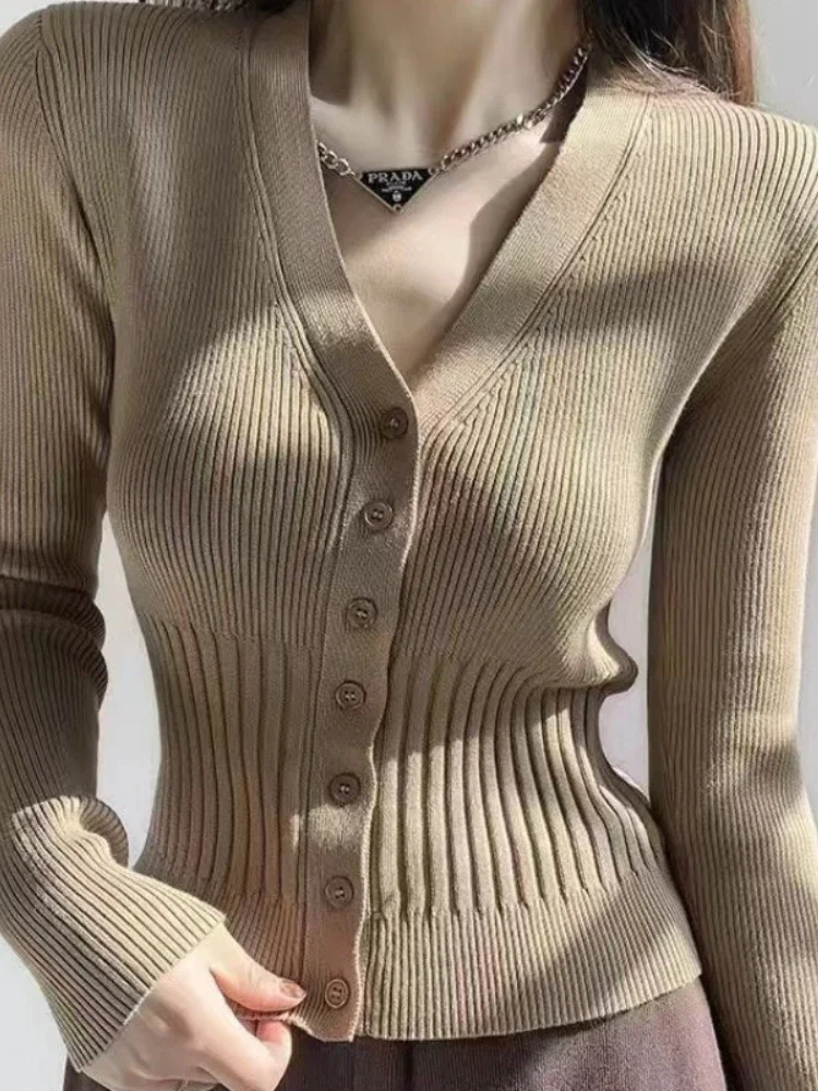 

2025 Summer Fashion Knitwear Cardigan Top Women's Ribbed Patchwork Slim Casual Cropped Inner Top Women's Knit Cardigan Outwear