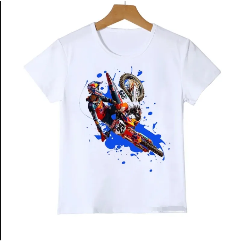 Interesting Super Motocross Print Teen Tshirt New Summer Children T Shirs Boys Clothes White Shirt Tops