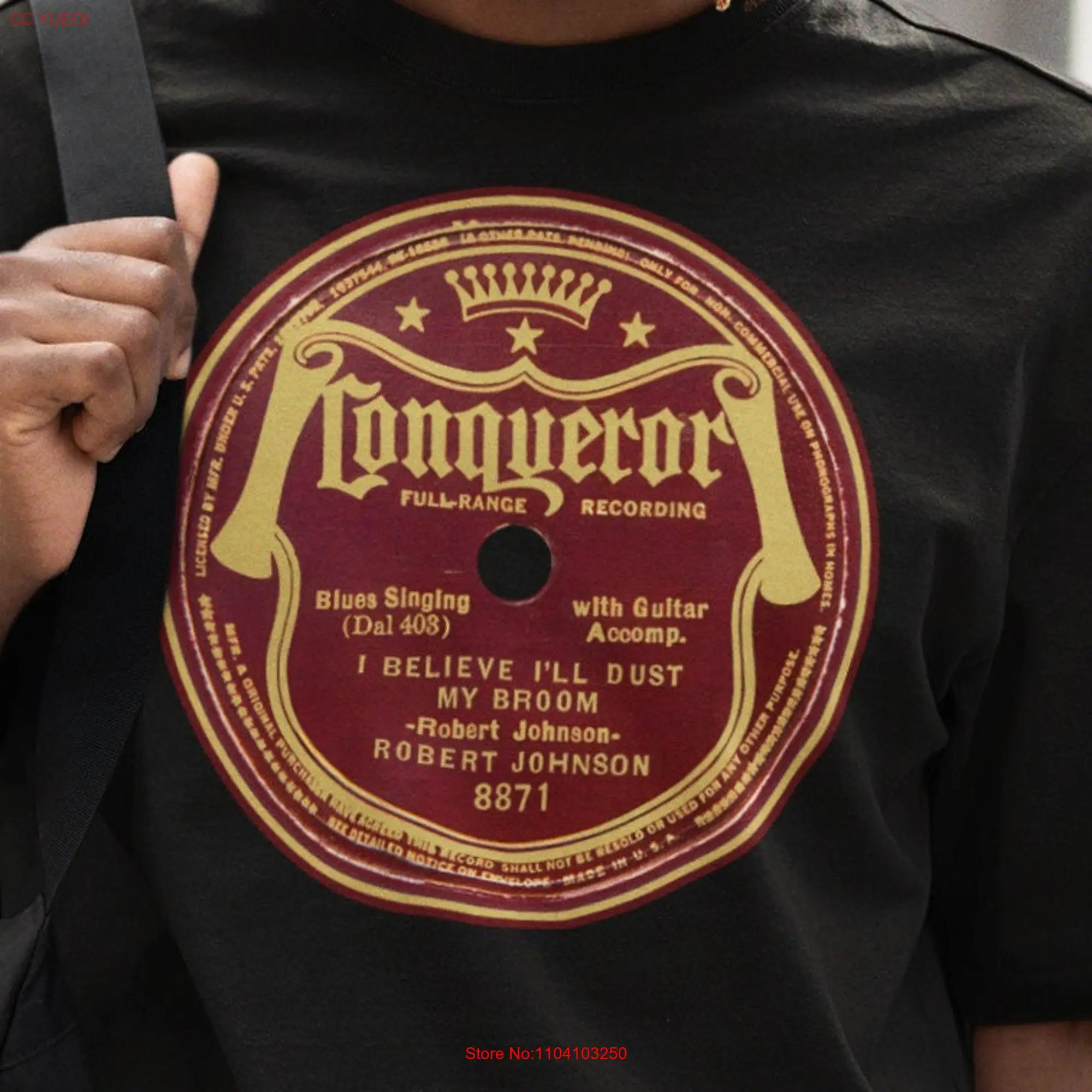 Robert Johnson Conqueror Records 78 RPM Record Label T Shirt long or short sleeves