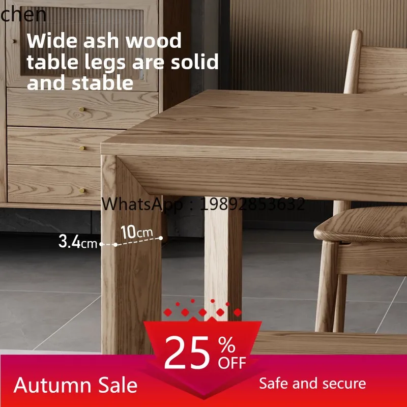 

pure solid wood dining table and chair combination household thickened ash wood large board rectangular dining table
