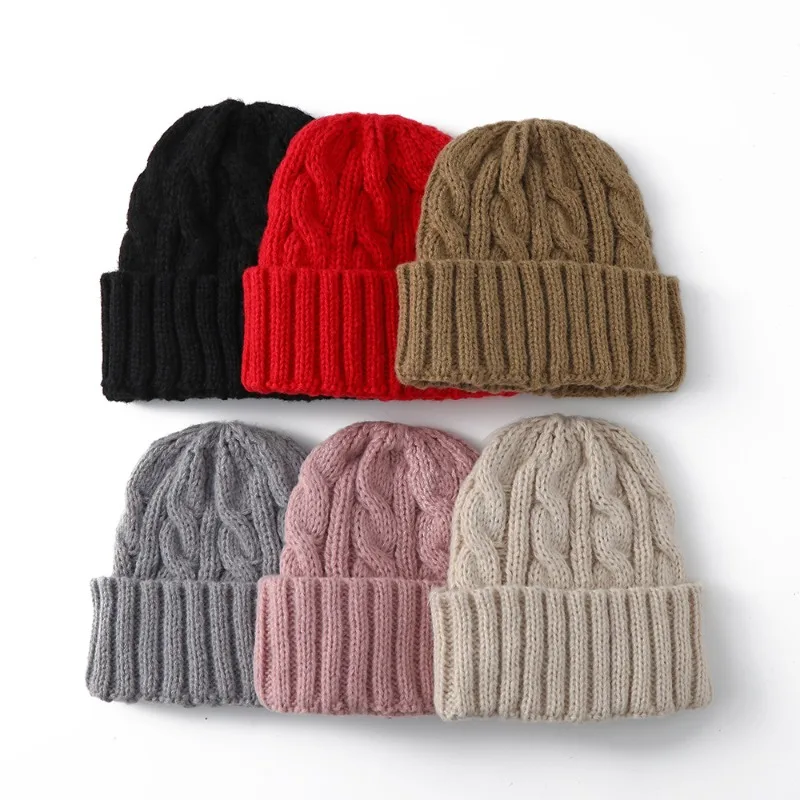 Twist Twisted Knitted Hat Thickened Warm Flanged Wool Hat Autumn Winter Retro Atmosphere Sleeve Head Cold Hat Women Men