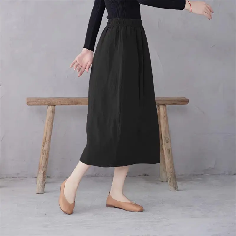 2023 Autumn Winter Literary Skirt Thickened Solid Color Long Women's Elastic Waist Bud Skirt  Quilted Casual Mujer Faldas Z4388