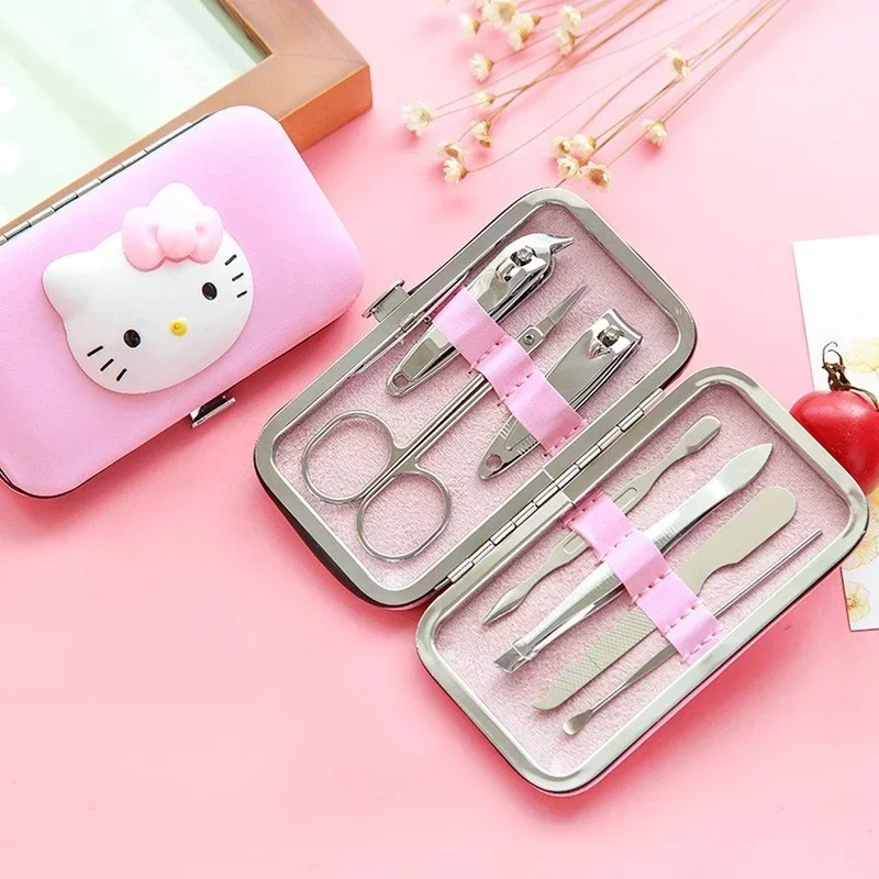 7-Piece Set Hello Kitty Cartoon Cute Nail Scissor Set Stainless Steel Nail Clippers Beauty Manicure Implement Household Pedicure