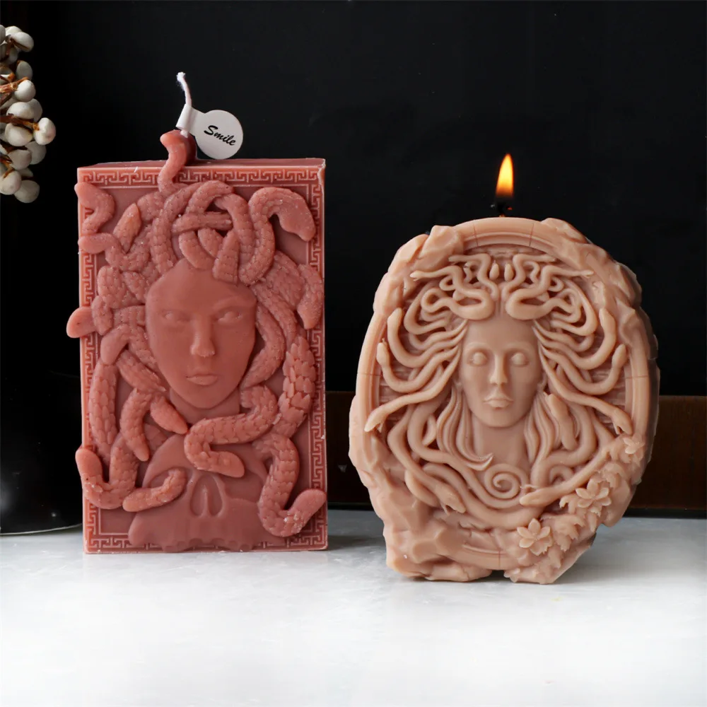 2D/3D New Medusa Figure Silicone Candle Silicone Mold Snake Head Goddess Gypsum Mold Resin Crafts Concrete Casting Molds