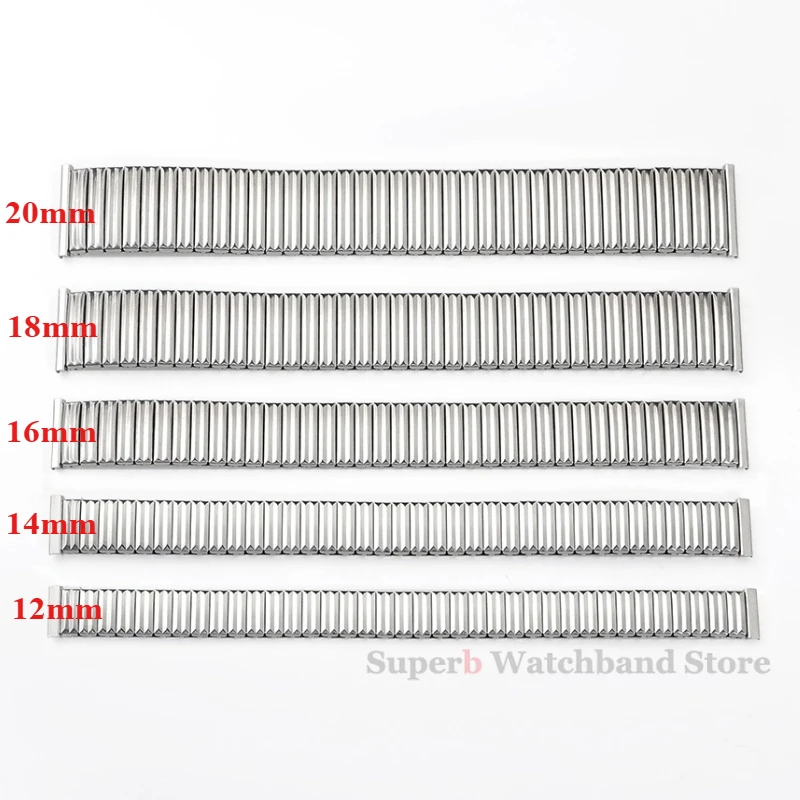 弾性ストレッチ拡張ステンレス鋼時計バンド 12 ミリメートル 14 ミリメートル 16 ミリメートル 18 ミリメートル 20 ミリメートル 22 ミリメートルユニバーサルメタル時計ストラップシルバーゴールドブレスレット
