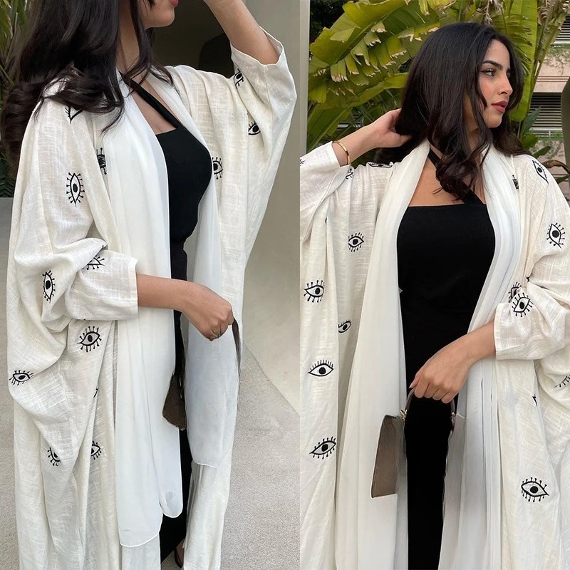 

Embroidered Cardigan Robe Dress White Outerwear Women's Clothing