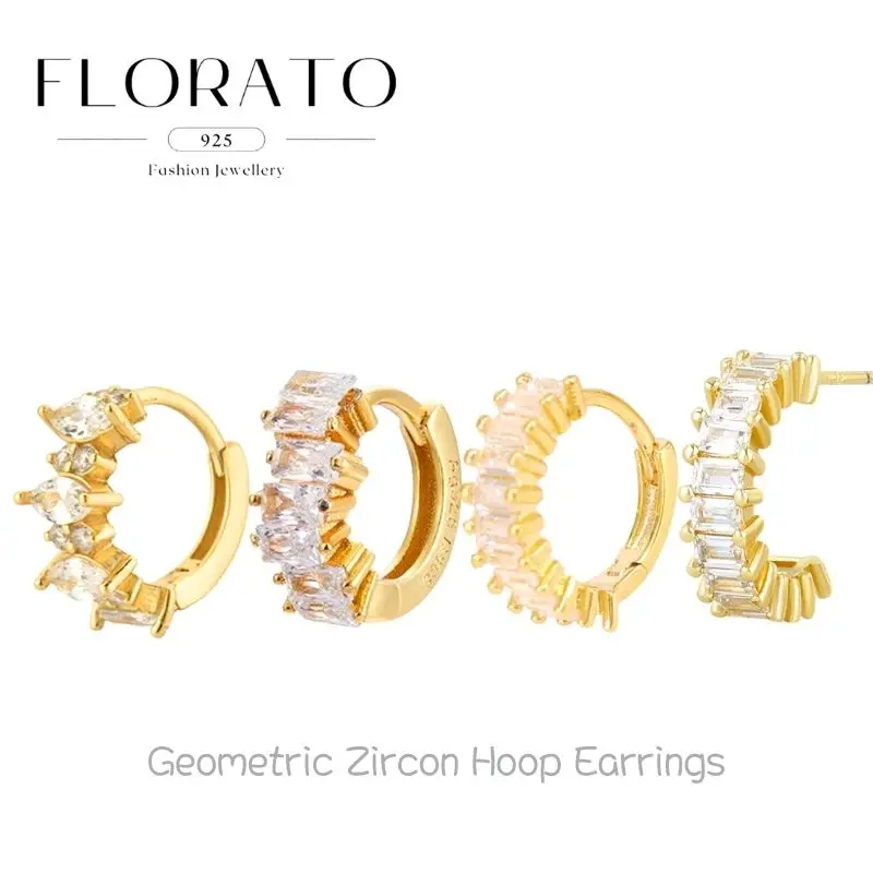 

925 Silver Needle Geometric Zircon Hoop Earrings Multi-color Luxury Crystal pierced Ear Buttons Fashion High-end Wedding Jewelry