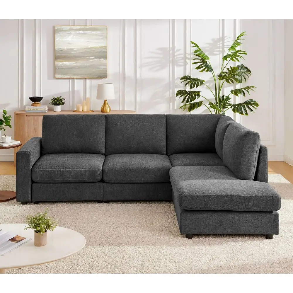 

100 L Shaped Couch with Reversible Chaise Sectional Sofa Corner Couches for Living Room,Apartment and Compact Spaces Grey
