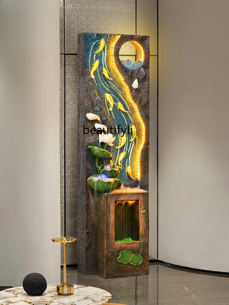 

07Lotus New Chinese Circulating Water Curtain Wall Floor Running Water Interior Decoration Ornaments
