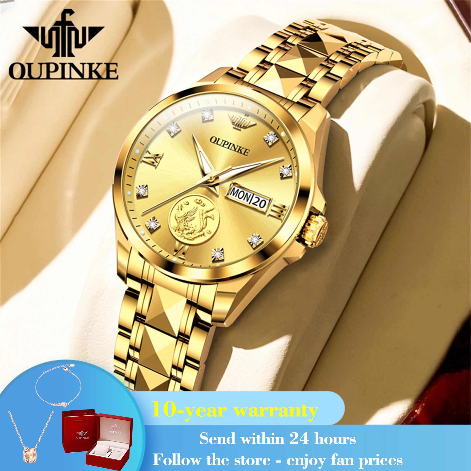 

OUPINKE 3259 Original Luxury Automatic Watch For Women Dual Calendar Deep Waterproof Wristwatch Import Mechanical Movement Watch