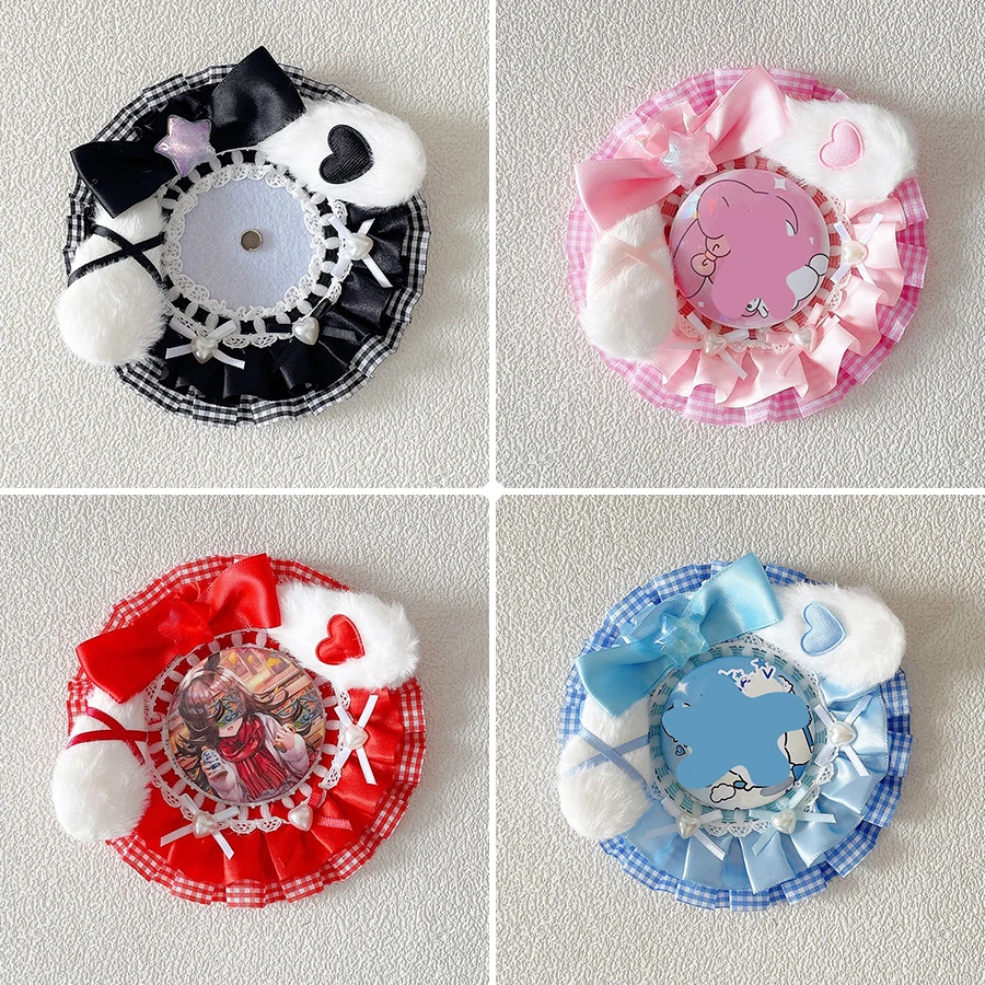 Cute and Sweet Plush Round Lace Badge Holder, Anime Cartoon Character Merchandise, Celebrity Idol Support Badge, Badge Display Stand, Storage Decoration, Badge Holder, Back-To-School Season, Graduation Season, Halloween, Easter Holiday Gifts, Lolita Creative Small Items, Gumei Gumi Itabag, Itaboard, DIY Materials, Accessories, Badge Holder