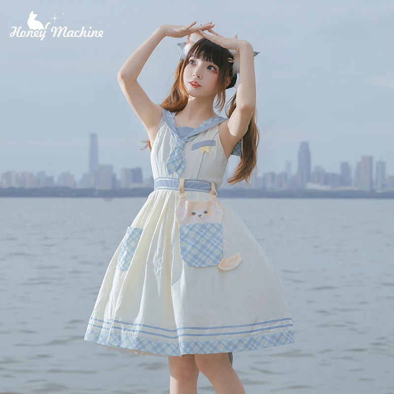 Japanische Lolita Marine Stil College-Stil niedlichen Lolita Mädchen Kleid hohe Taille viktoria nischen Kleid Kawaii Mädchen Gothic Lolita cos Loli