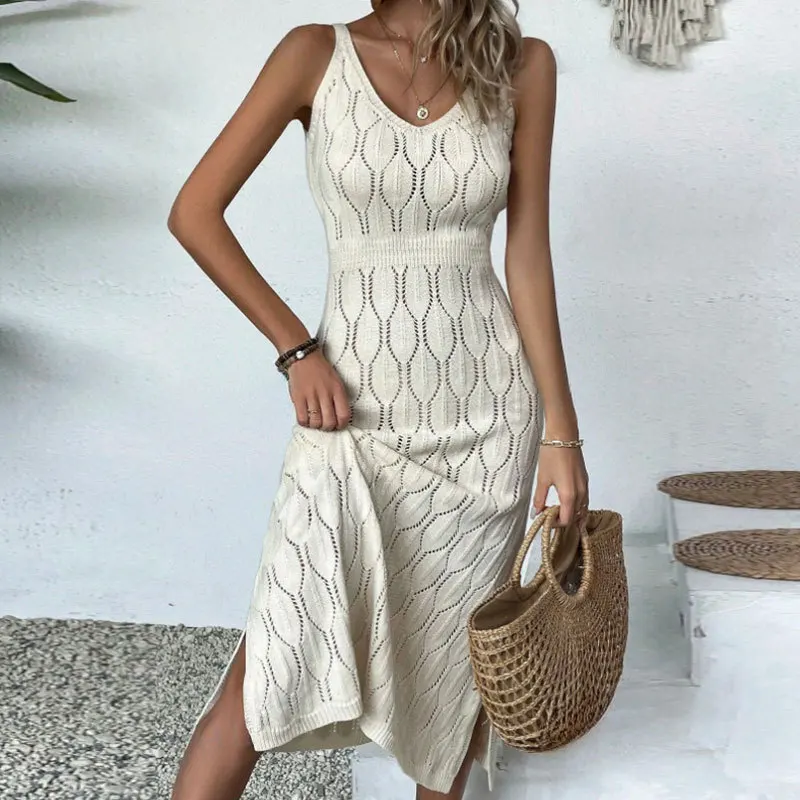 Swimwear Cover Up Women Beach Outing 2024 Outfits Ups For Tunic Bathroom New Waistband Long Skirt Loose Fitting Solid Hollowed