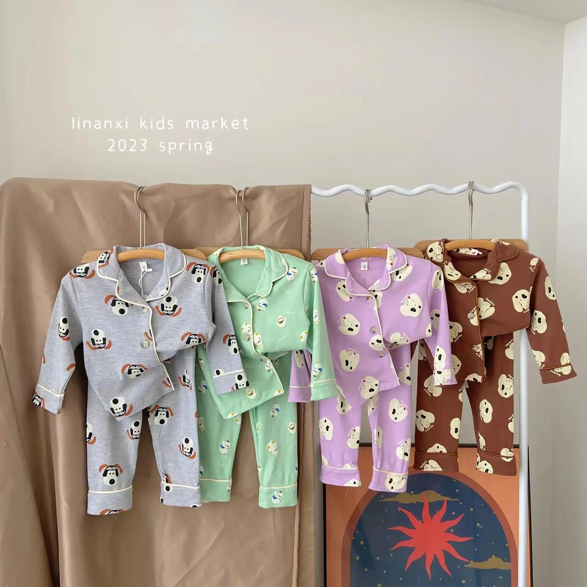 

2-6 Year Spring Kid Girls 2PCS Sleepwear Set Cartoon Animal Print Single Breasted Tops Cotton Pants Suit Children Girls Homewear