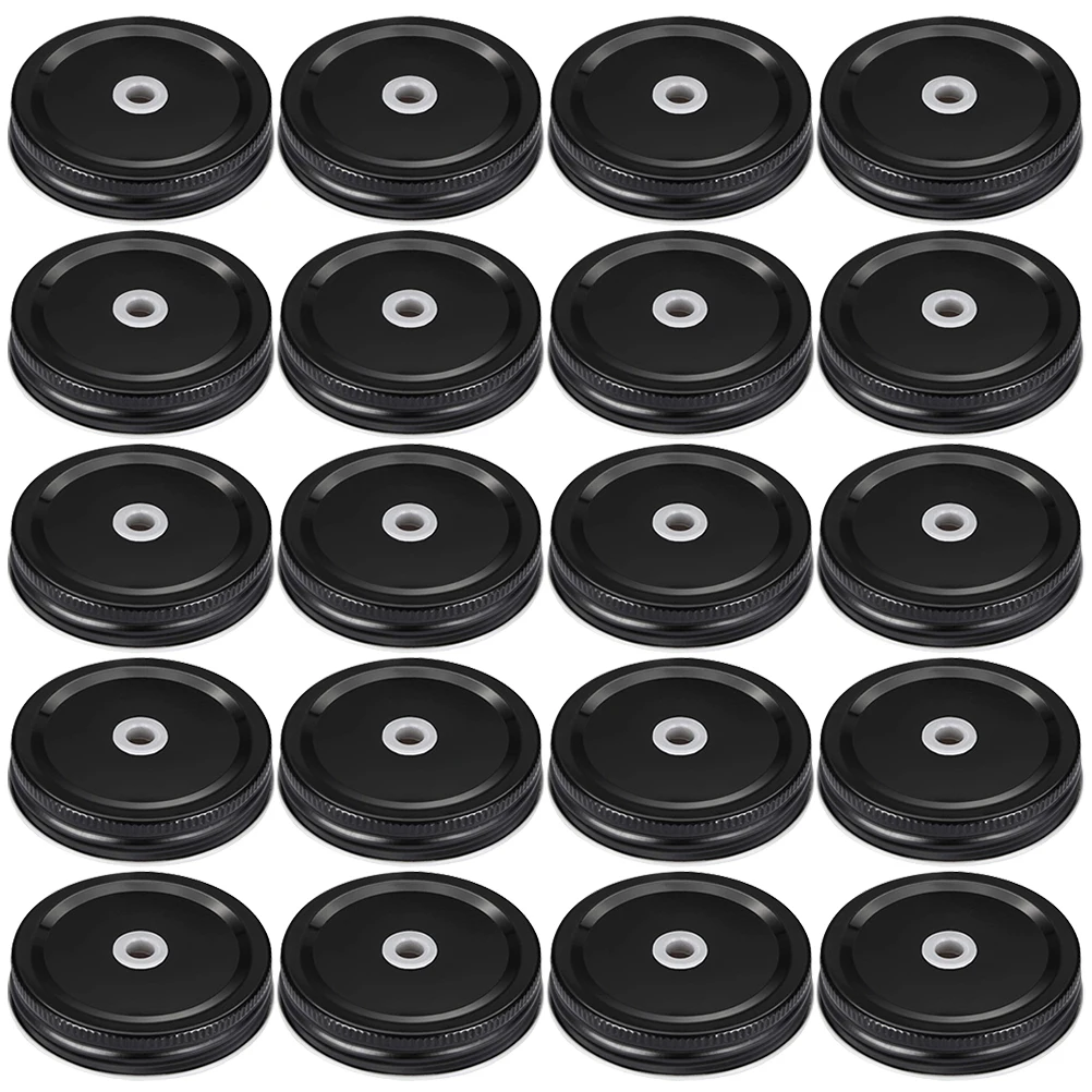 

20 pcs Jar Lids 70mm Regular Mouth Tinplate Sealing Covers Straw Hole Reusable Can Canning Kitchen Bar Supplies