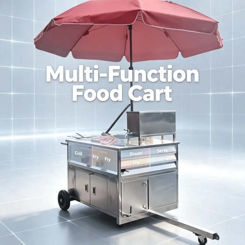 Mobile Street Snack Cart Towable Hot Dog Cart With Working Table Storage For Outdoor Fast Food Burger Fried Seafood Customized