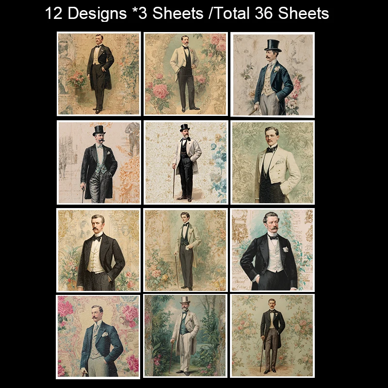 36 Sheets 6"x6" Scrapbook Paper Pack: Vintage Letter Print Designs for Scrapbooking, Origami & Memory Journal.