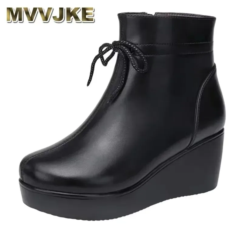 

2025 Mid Heel Wedges Ankle Boots Women Winter New British Style Platform Ankleboots Ladies Shoes