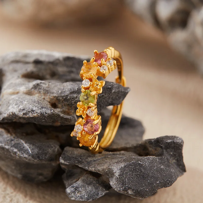 

Natural Gemstone Tourmaline Ring for Womens925Pure Silver Multicolor Gemstone Ring Index Finger Ring Hot Sale Manufacturer Whole