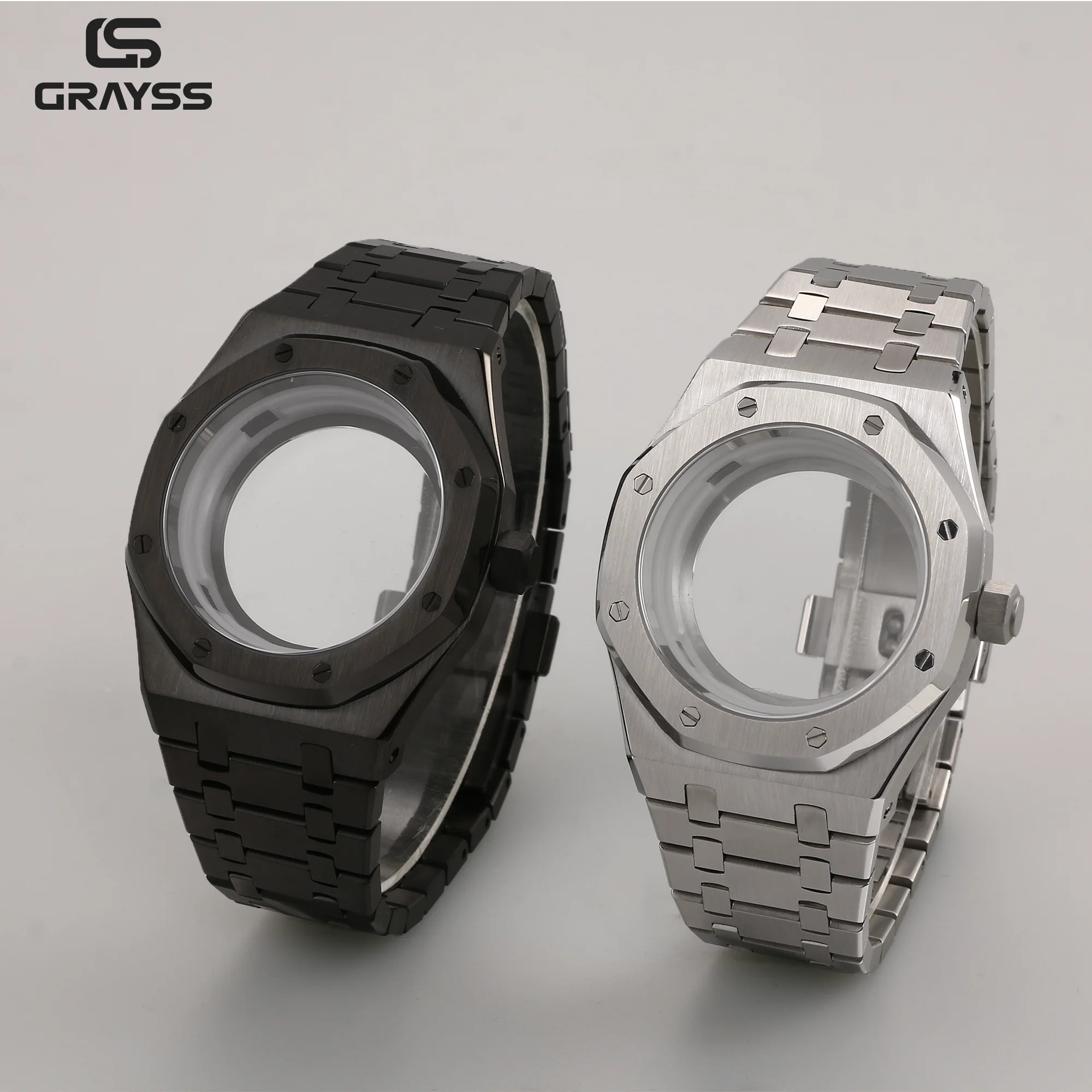 42mm Octagonal PVD Stainless Steel Watch Case Bracelet Sapphire Glass Back Mod Parts Fit NH34 NH35 NH38 NH70 NH72 Movement