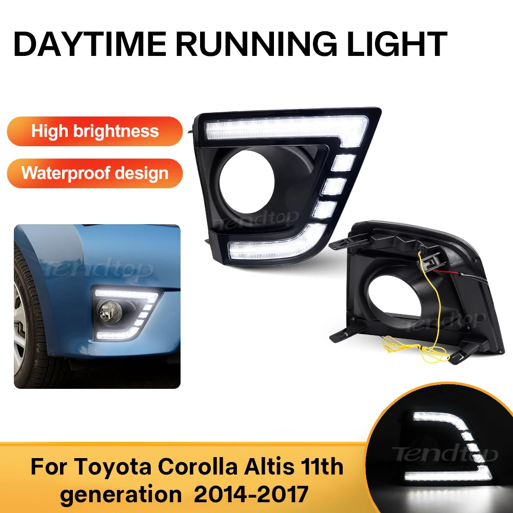 LED Daytime Running Light Front Bumper DRL Dynamic Turn Signal Lamp For Toyota Corolla Altis  2014-2017  Amber Fog Lamp