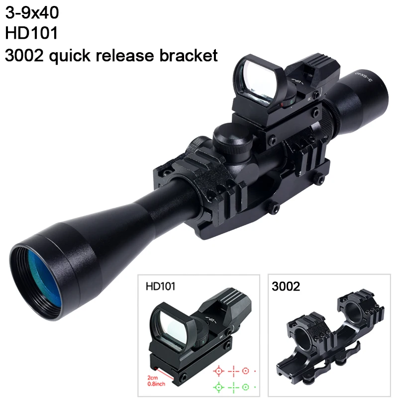 NONE Zielfernrohr 3-9x40 Zielfernrohr Taktische Jagd Zweite Brennweite Zubehör mit HD101 Red Dot und Rot Grün Laser Combo 5