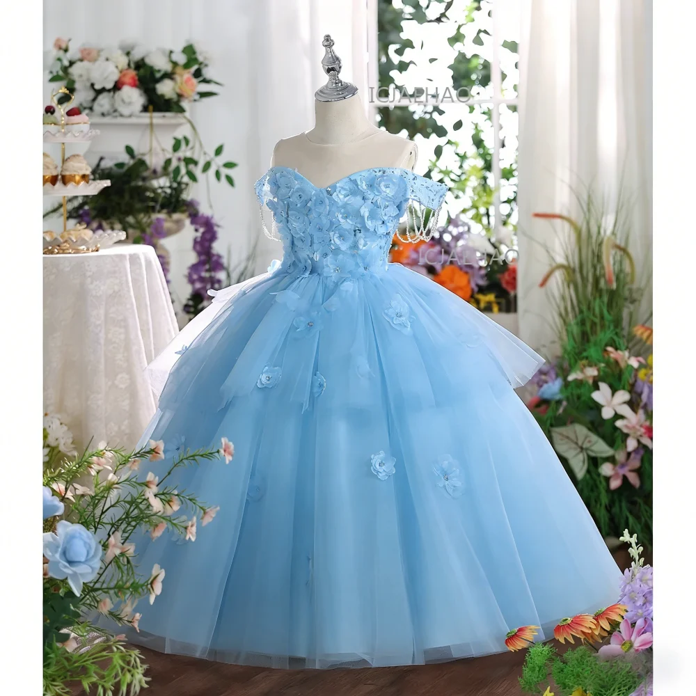 

Girls Birthday Party Dress Childrens Host Piano Performance Gown Pageant Formal Celebration Outfit Flower Girl Wedding Princess