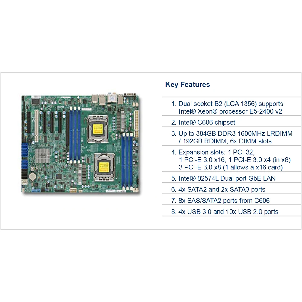 Para placa base de estación de trabajo Supermicro LGA 1356 C602 DDR3 procesador Xeon E5-2400 y E5-2400 v2 X9DAL-3