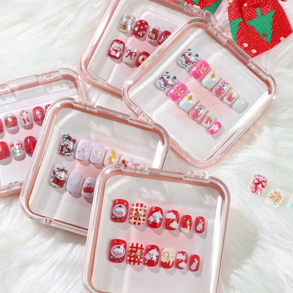 

Gilded Cat Eyes Children False Nails Bowknot Fireworks Short Square Shaped Kids Cartoon Fake Nails Press on Nails