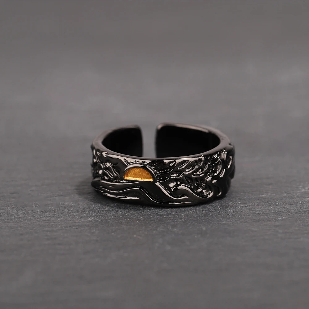 DAMAI Retro Luxury Open Adjustable Men's Ring Trendy Unique Design High-End Feel Black Cloud Pattern Fashionable Accessory