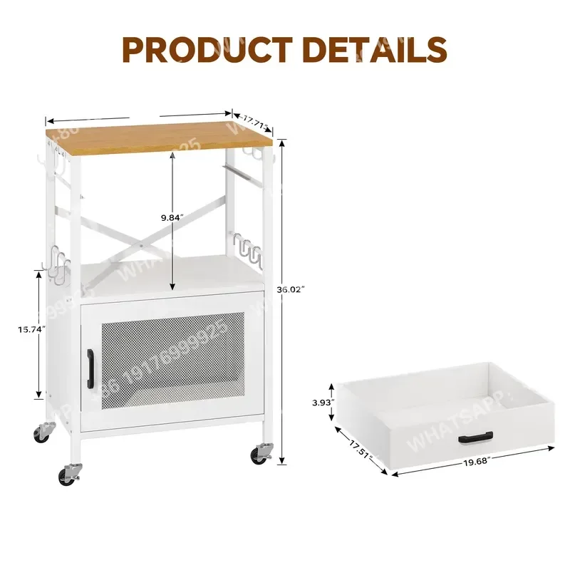 Kitchen Storage Cart with Drawer Microwaves Stand Rolling Kitchen Cabinet Cart Coffee Rack with Hooks for Kitchen Dining Room