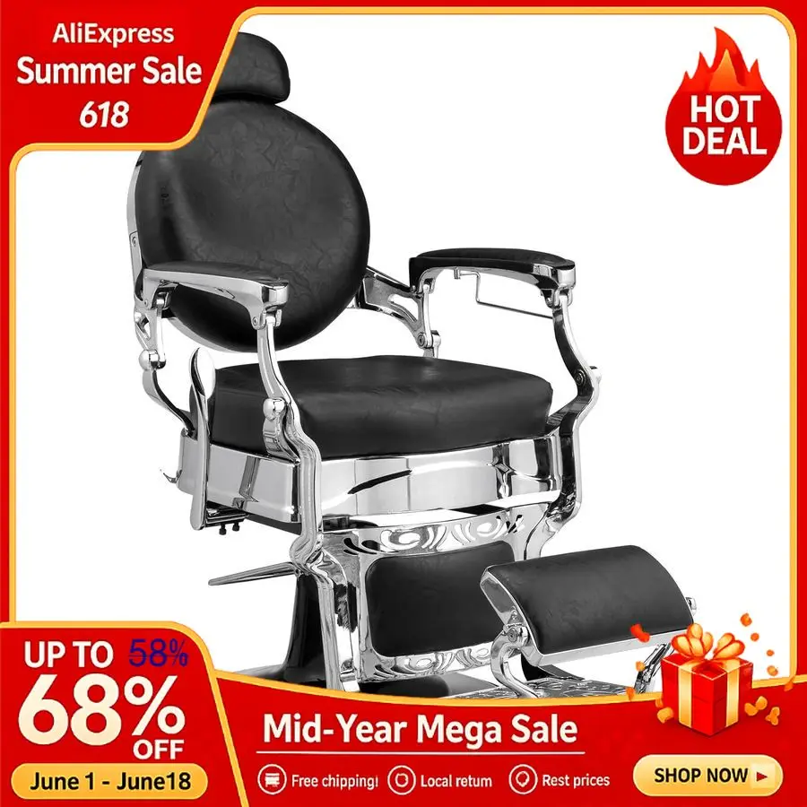 

Heavy Vintage Recline Barber Chair Hydraulic with Headrest, Supports up to 700lbs 360Rotatable, Professional Salon Beauty,Custom