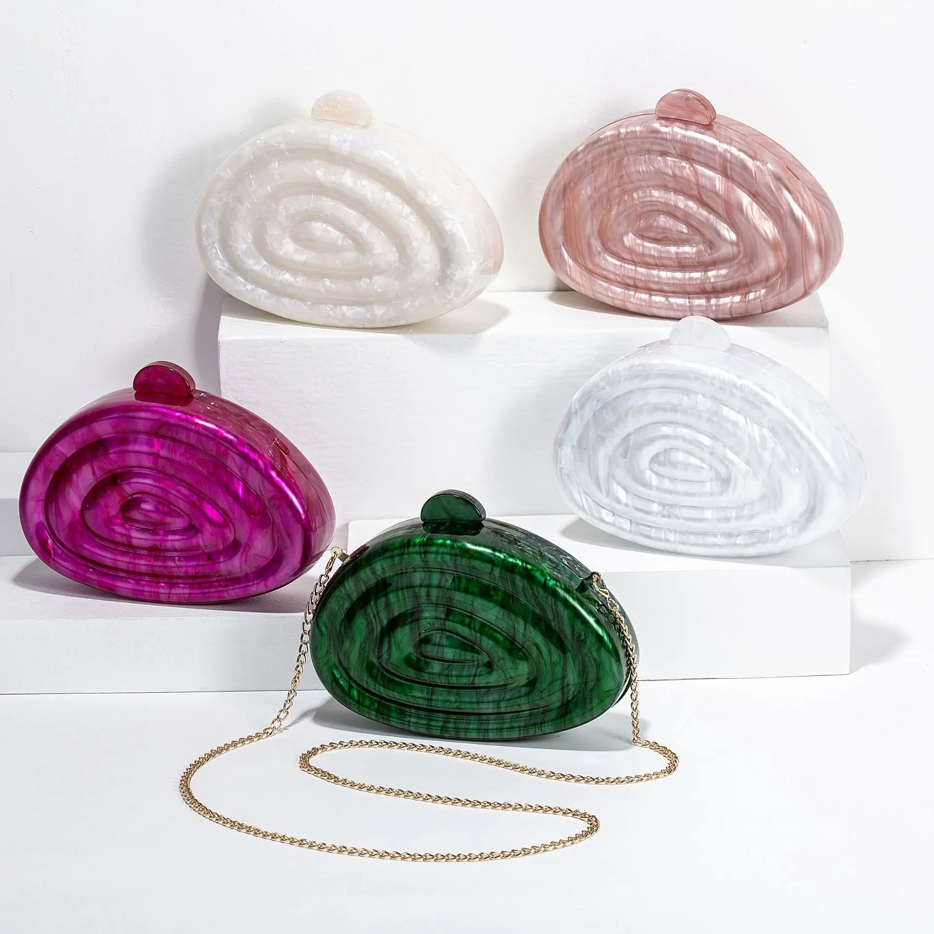 

Ladies' 2025 new shell pressed acrylic trendy elegant banquet bag, one shoulder diagonal cross wedding banquet handbag