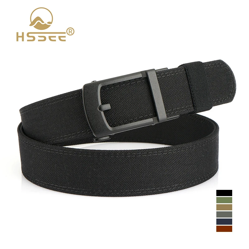 

HSSEE Rigid Men's Casual Belt Matte Black Metal Automatic Buckle Military Tactical Belt Tight Nylon EDC Work Belt Male Girdle