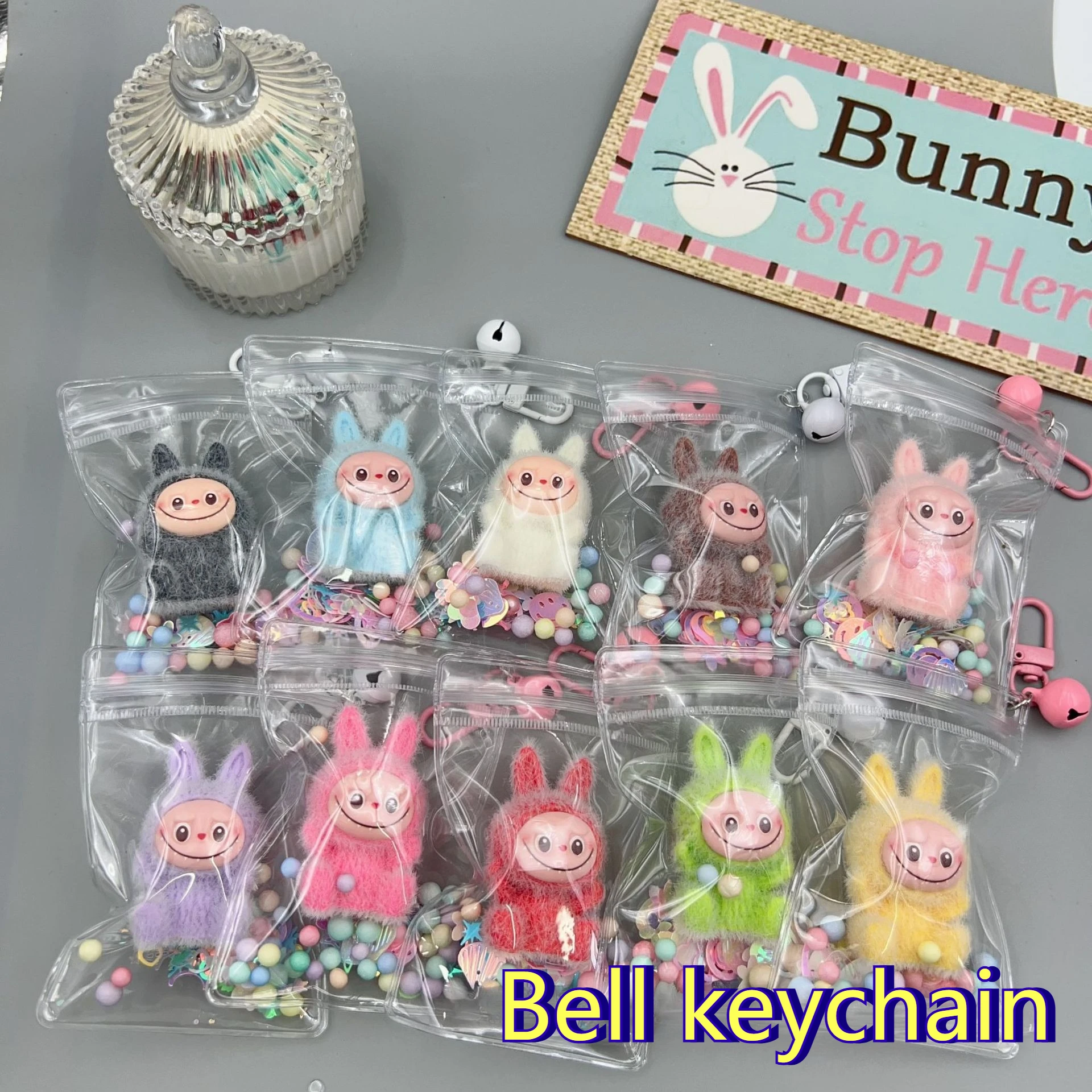 

1/3/5pcs Random Hot Selling Trendy Plush Sitting Cartoon Figurine Keychain Pendant Cute Particles Plush Bag Small Pendant