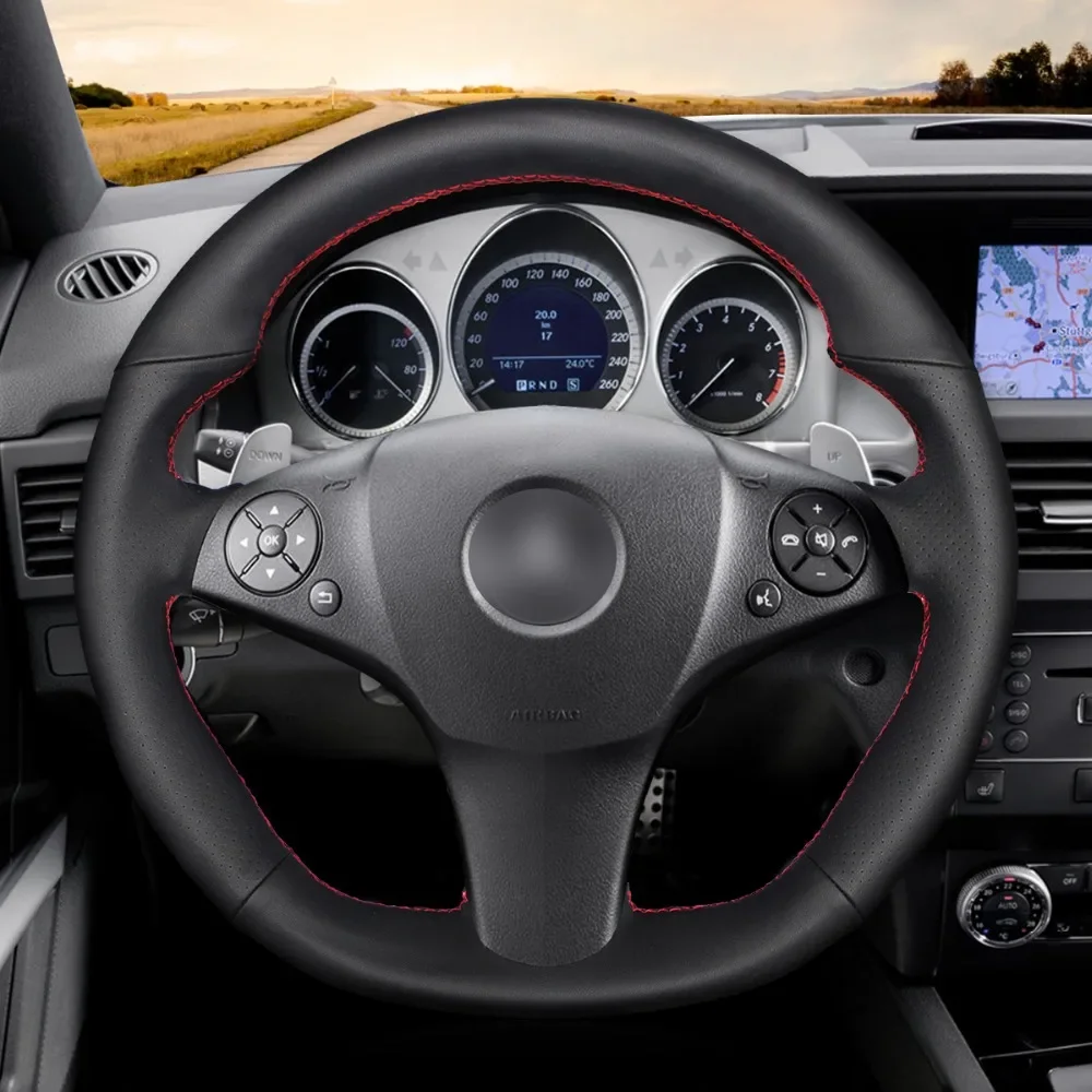 

DIY Hand-Stitched Non-slip Artificial Leather Steering Wheel Cover for Mercedes Benz SLR SL AMG 63 SLK AMG 55 Interior Accessory