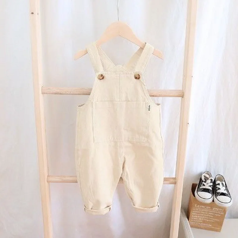 Spring Autumn Baby Girls Children Long Pants Toddler Fashion Boys Trousers Pocket Solid Kids Casual Jumpsuit Overalls 2 to 6 Yrs
