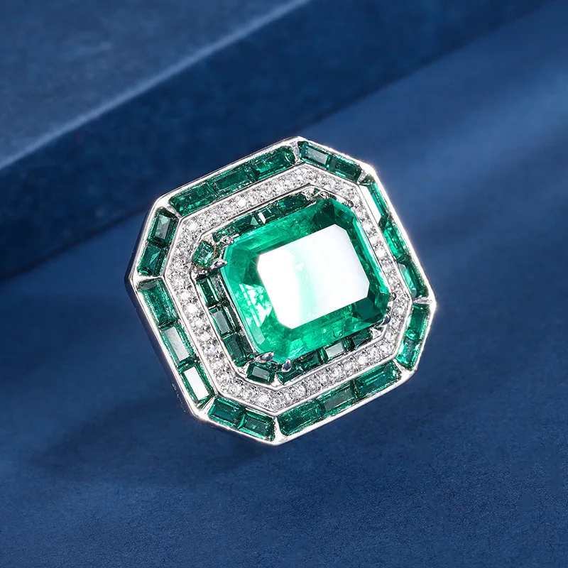 

2026 Large Rectangle Created 12*14mm Emerald Ruby Gemstone Diamond Rings With Big Green Red Stone Luxury Jewelry For Women