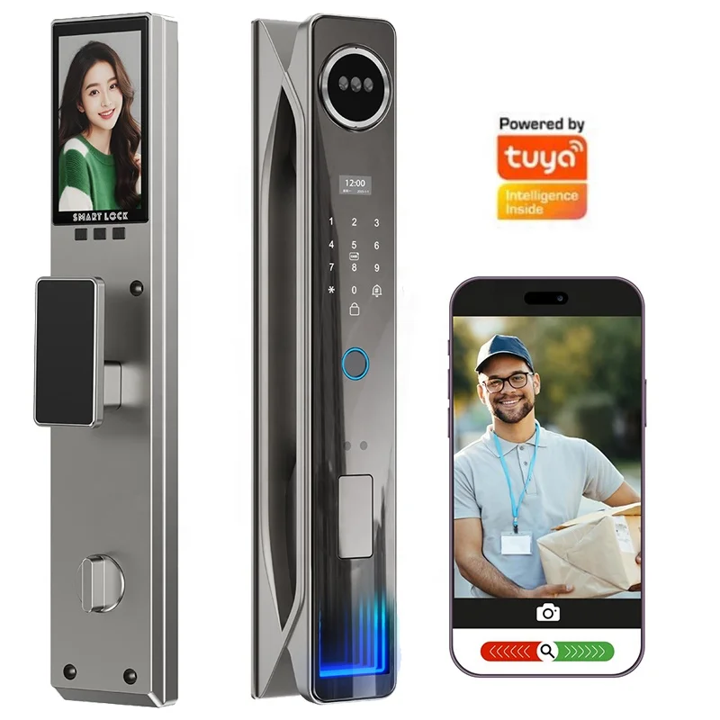 

Home Electronic Keyless Digital Biometric Fingerprint Zinc Alloy Cloud Tuya 3D Face Recognition Smart Door Security Lock