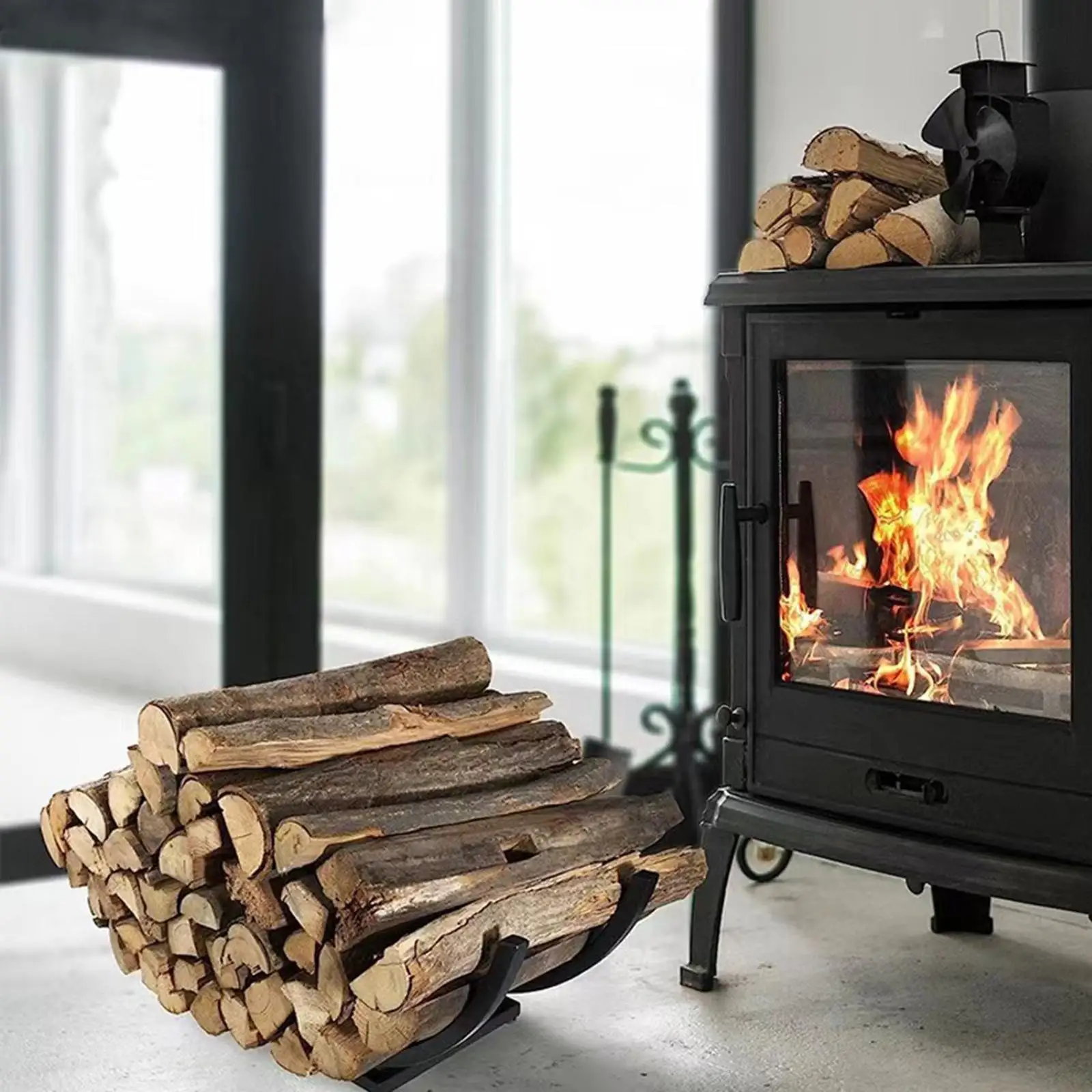 Firewood Rack Firewood Storage Bracket Lumber Storage Carrier Organizer Black Fireplace Wood Storage Curved Wood Rack Outdoor