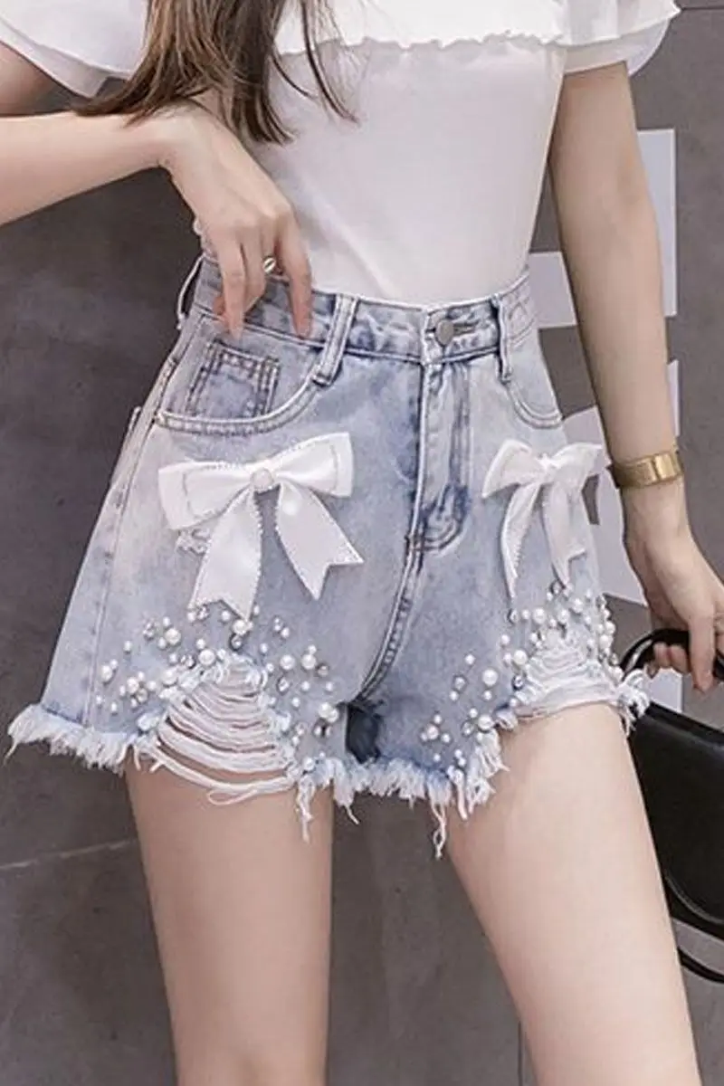 

​​High Waist Denim Shorts Women A Line 3D Bow Butterfly Summer New Korean Fashion​​