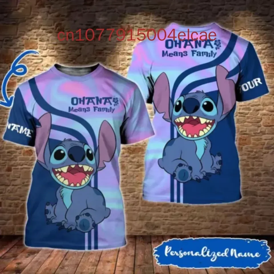 

2025 Новая персонализированная футболка Stitch Ohana с 3D принтом означает семейную футболку Lilo & Stitch