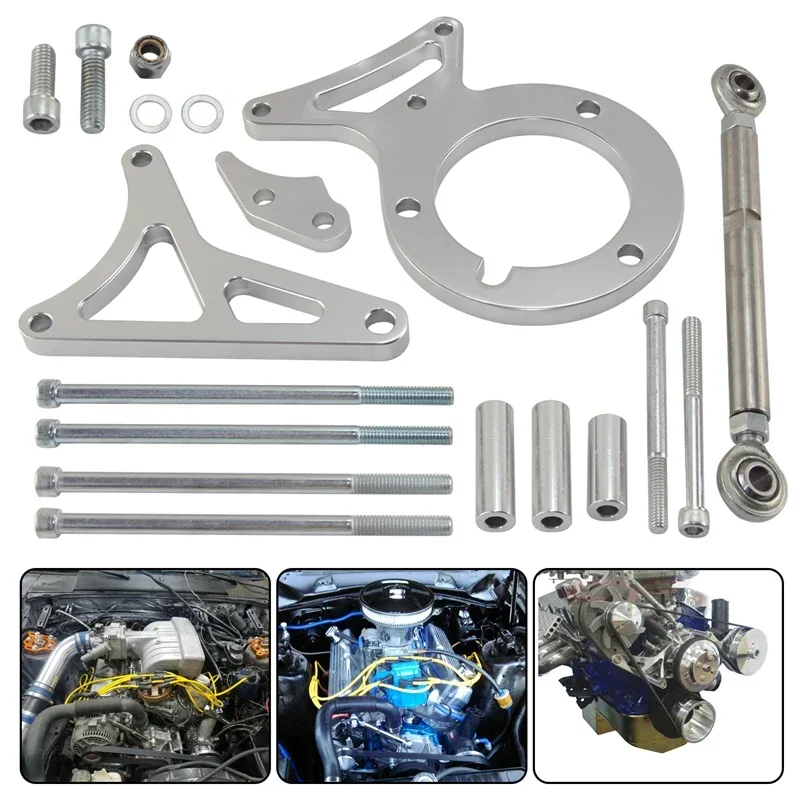 Aluminum T6 Power Steering Bracket Kit Alternator For SB Ford 302 V8 Engines 5.0L 1982-1992 Billet CNC Silver