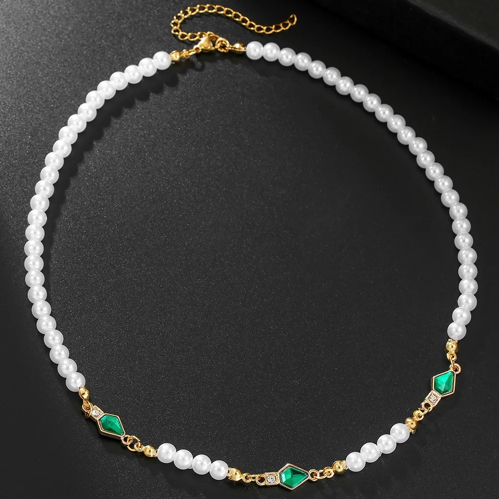 Böhmischer Imitationsperlen-Choker, einfache grüne Kristall-Edelstein-Kurzhalskette für Männer, Retro-Schmuck, Modeaccessoires – Detail 4