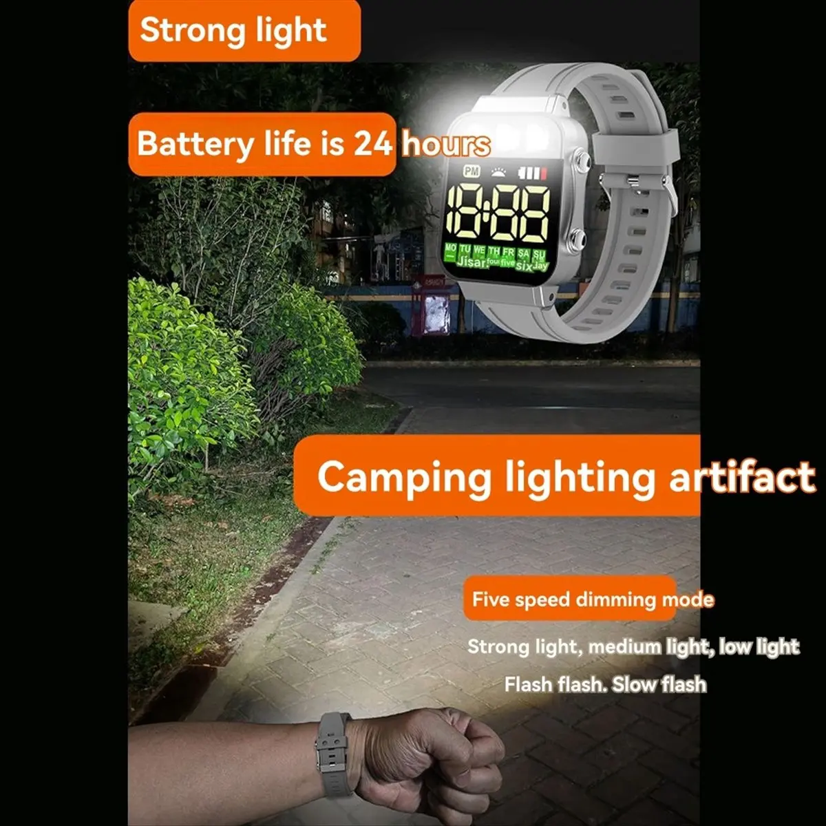 & AT27  Sports LED Electronic Watches USB Rechargeable Flashlight Student Sport Wristwatch Lighting Watch Gifts for Man,C
