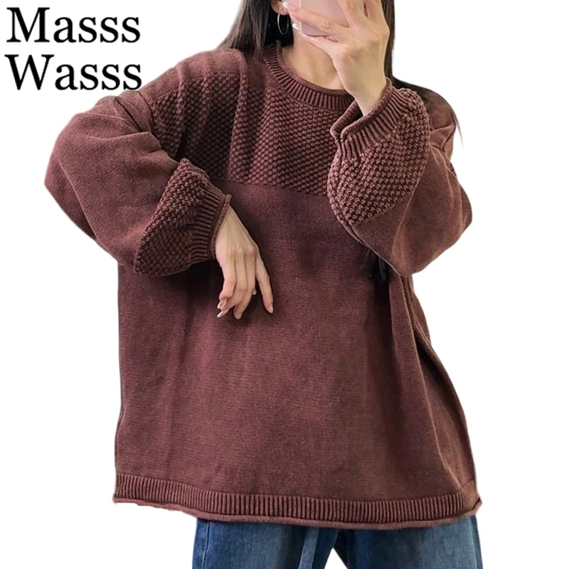 

Masss Wasss Winter Soild Warm Jumpers Womens Classic Vintage Loose Elegant Leisure Sweaters Females Punk Luxury Cotton Pullover
