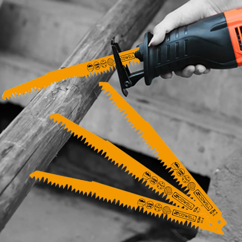 

15 Pack SCOWELL 9" Inch 5TPI HSS Reciprocating Sabre Saw Blades Universal Shank for Cutting Nail-Embedded Wood, Wooden Pallets