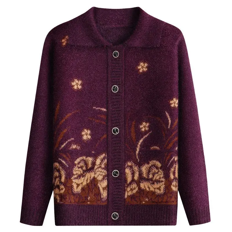 

Plant and Flower Contrasting Colors Women's Button Cardigan Lapel Long Sleeve Fashion Casual Top